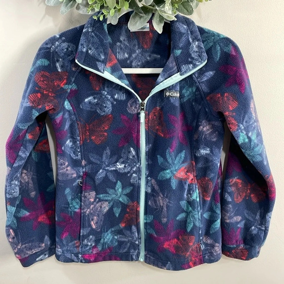 Columbia Girls Benton Springs Printed Fleece Jacket Navy Floral L - Picture 1 of 15